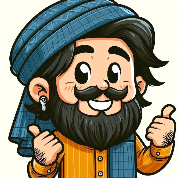 drawing a cartoon of a man with a turban on his head