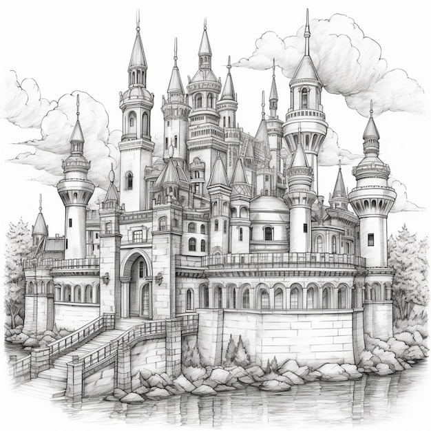 Drawing of a castle by person