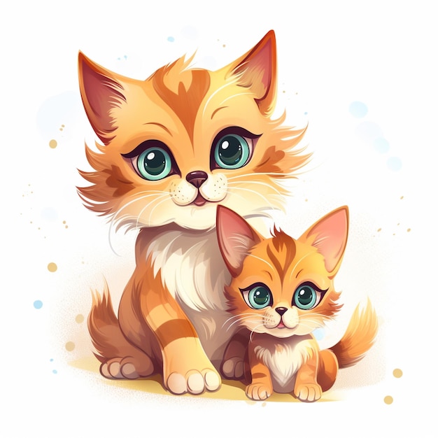 A drawing of a cat and her kitten