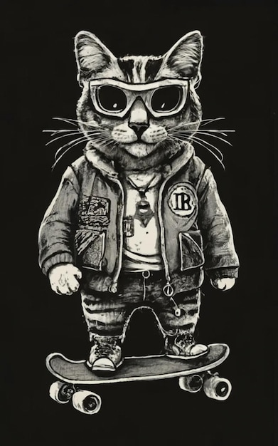 Photo a drawing of a cat wearing a jacket with the letter r on it