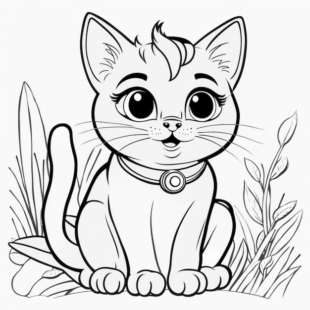 a drawing of a cat with a bell around its neck