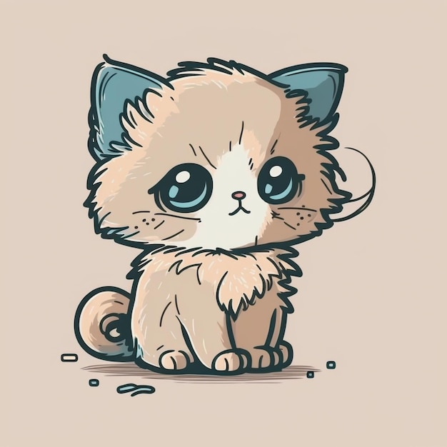 A drawing of a cat with blue eyes sits on a brown background.