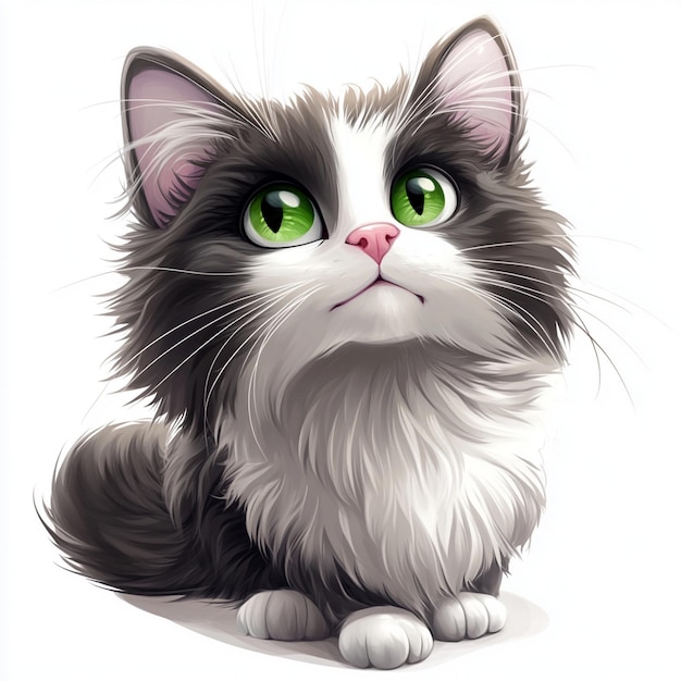 Photo a drawing of a cat with green eyes and a white background