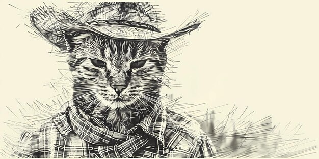 Photo a drawing of a cat with a hat on it