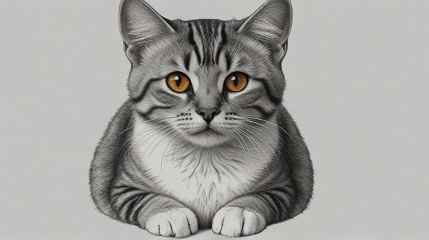 a drawing of a cat with orange eyes