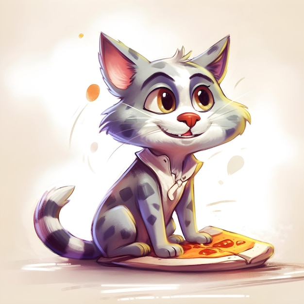 A drawing of a cat with a pizza on it