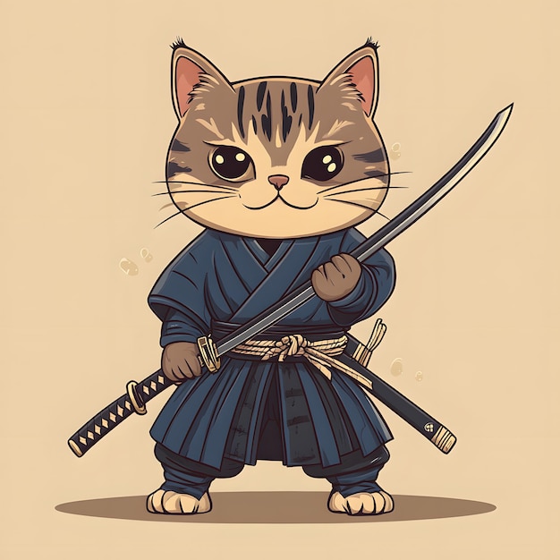 Photo a drawing of a cat with a sword and the words  the name  on it