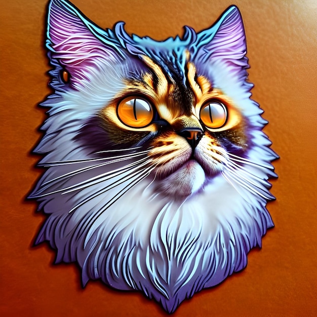 A drawing of a cat with yellow eyes and a blue background.