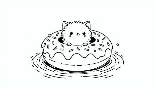 Photo a drawing of a cat within a doughnut