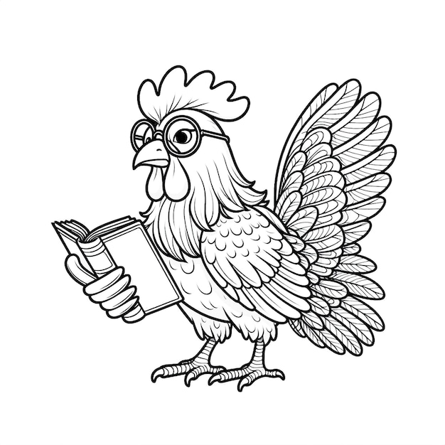 Photo a drawing of a chicken reading a book