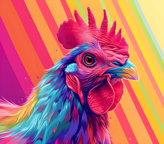 Photo a drawing of a chicken with a colorful background