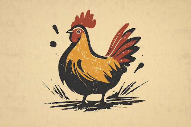 Photo a drawing of a chicken with a red head and a black and yellow background