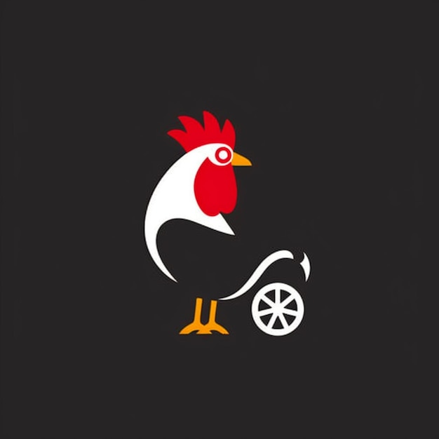 Photo a drawing of a chicken with a red head and a white arrow