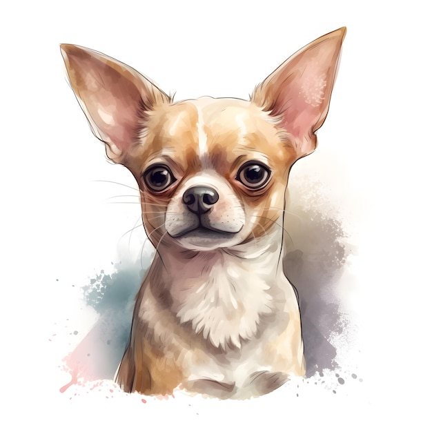 A drawing of a chihuahua with a brown face and black ears.