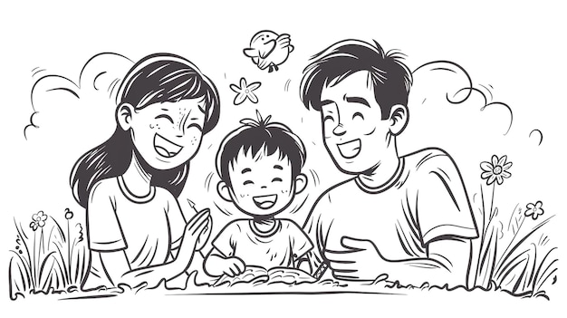 a drawing of a child with a baby and a fish on it