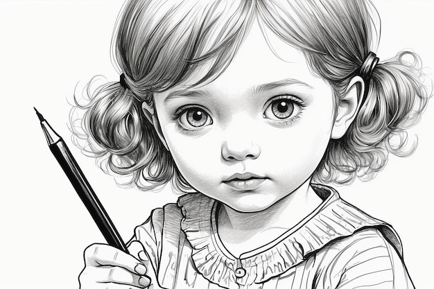 A drawing of a child with a pen in her hand