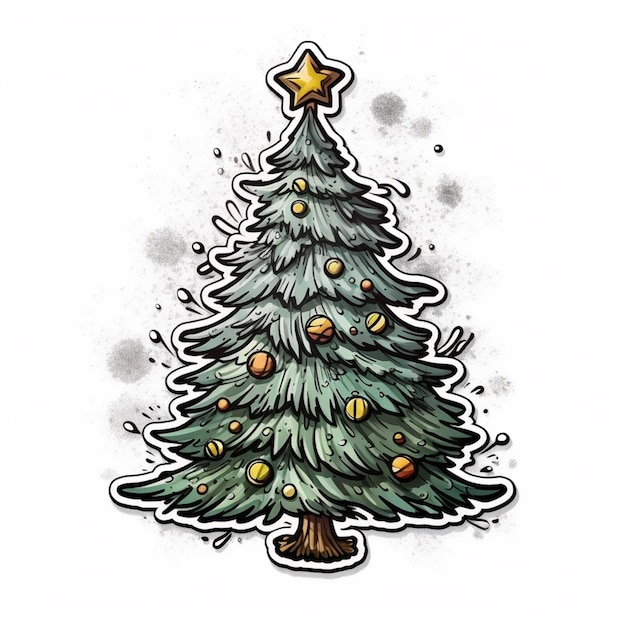 a drawing of a christmas tree with ornaments and a star generative ai