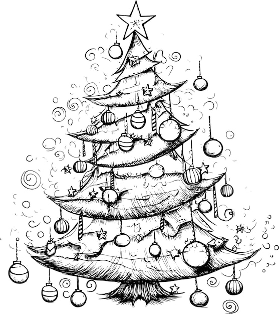 Photo a drawing of a christmas tree with a star on it