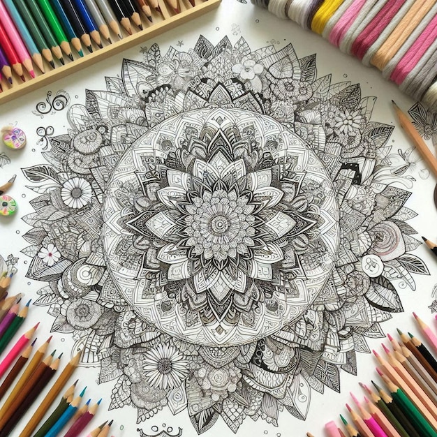 a drawing of a circle with many pencils and a pencil