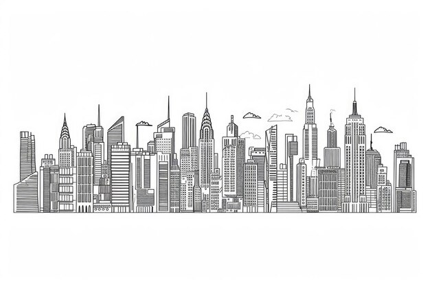 Photo a drawing of a city skyline with skyscrapers minimalist line art illustrations of cityscapes or buildings