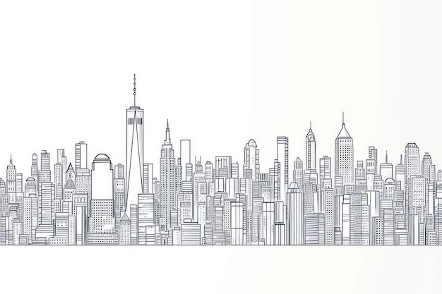 Photo a drawing of a city skyline with skyscrapers minimalist line art illustrations of cityscapes or buildings