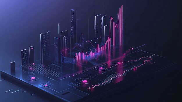 a drawing of a city with a graph of the future