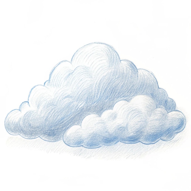 Photo a drawing of a cloud that has a blue sky and a drawing of a cloud