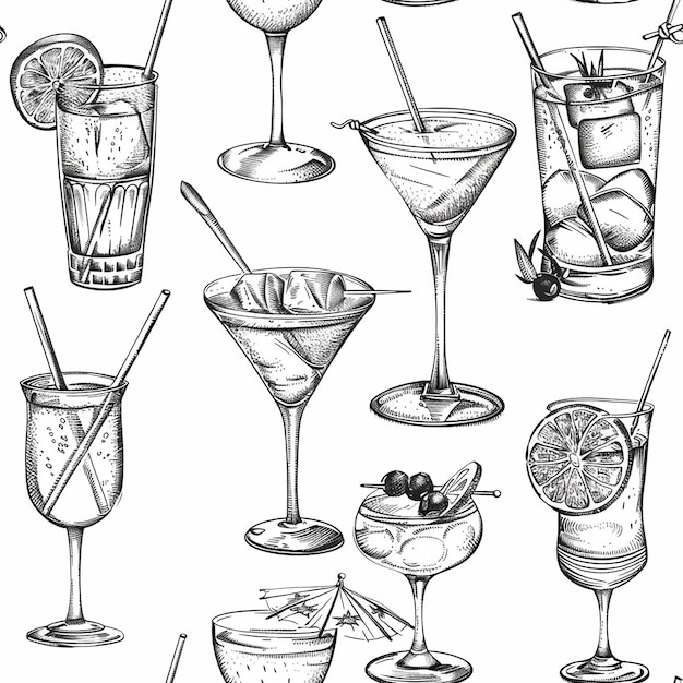 Photo a drawing of cocktails and cocktails with a drawing of a cocktail