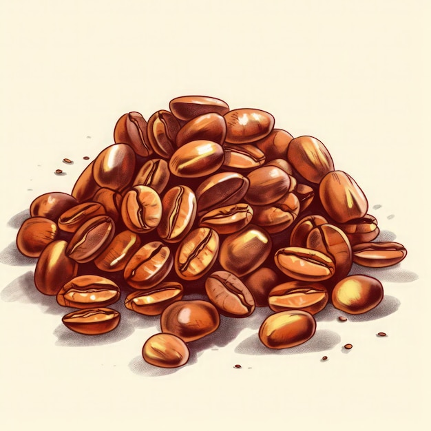 A drawing of coffee beans is on a beige background