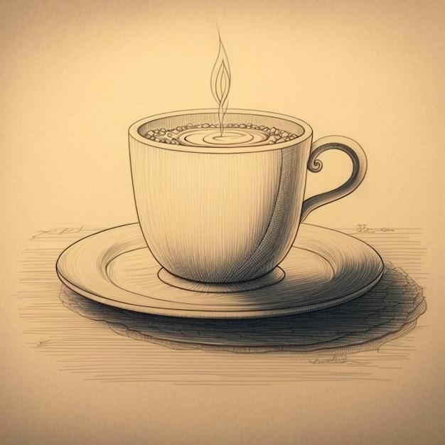 A drawing of a coffee cup with a flame coming out of it.