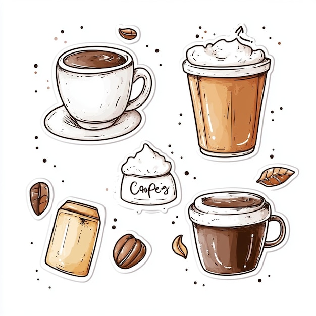 Photo a drawing of coffee cups and a cup with the word coffee on it