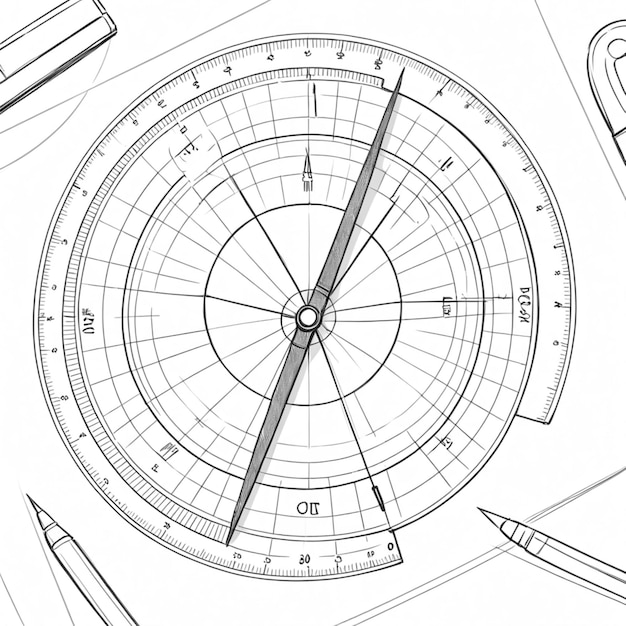 Photo a drawing of a compass with the number 3 on it