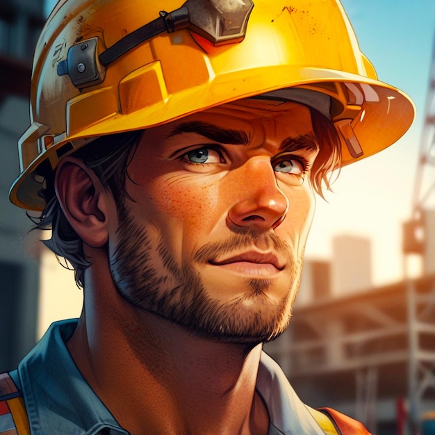 a drawing of a construction worker wearing a hard hat