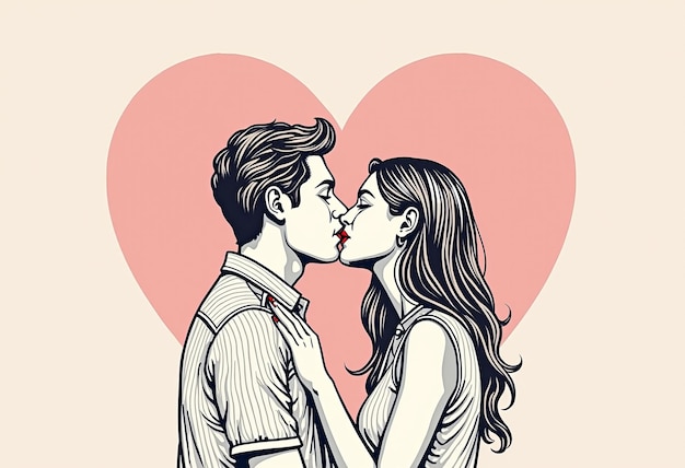 Photo a drawing of a couple kissing in front of a heart