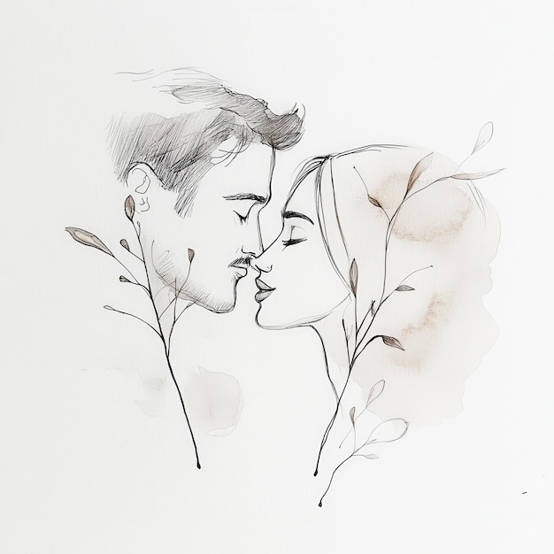 a drawing of a couple kissing and kissing