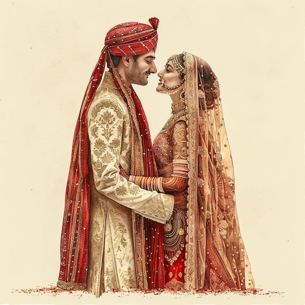 a drawing of a couple in traditional dress and the word  bride  on it