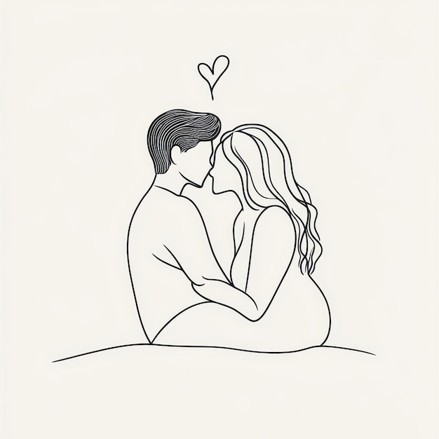 a drawing of a couple with a heart on their chest