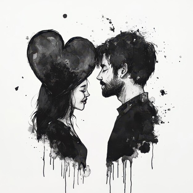 Photo a drawing of a couple with hearts and a man