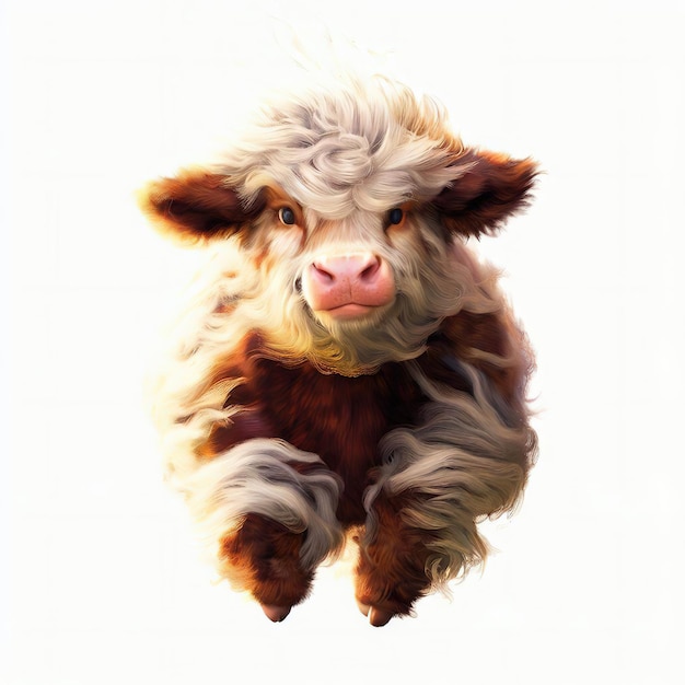 A drawing of a cow with a curly tail.