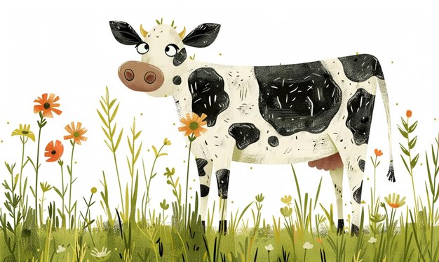 Photo a drawing of a cow with a flower in the middle of it