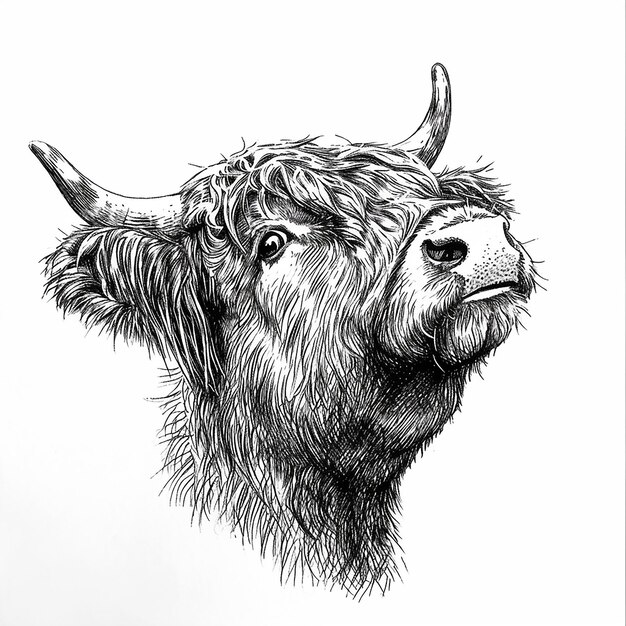 Photo a drawing of a cow with horns and horns