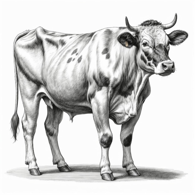 Photo a drawing of a cow with the words  cow  on it