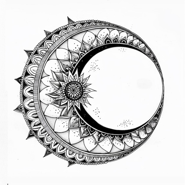 Photo a drawing of a crescent with a sunflower on it generative ai