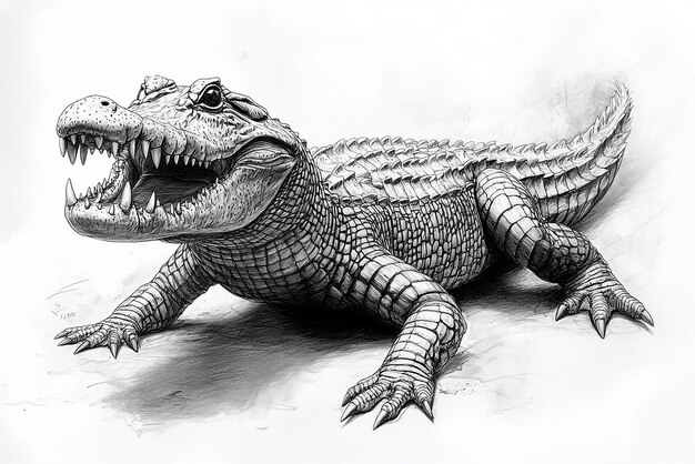 Photo a drawing of a crocodile with an open mouth