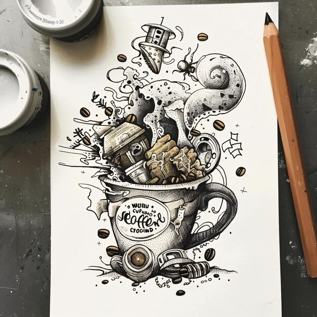 Photo a drawing of a cup of coffee with the word  chocolate  on it