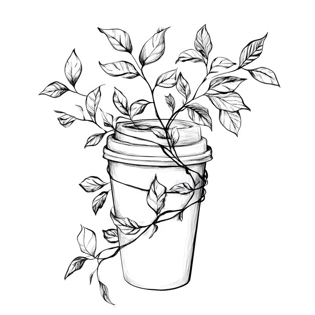 Photo a drawing of a cup with a plant in it