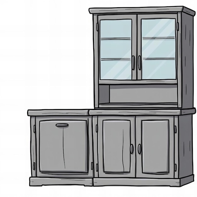 Photo a drawing of a cupboard with a glass door and a drawer