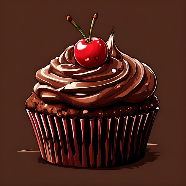 a drawing of a cupcake with a cherry on the top