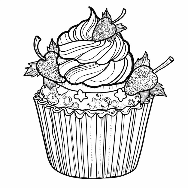 drawing of a cupcake with fruit on it