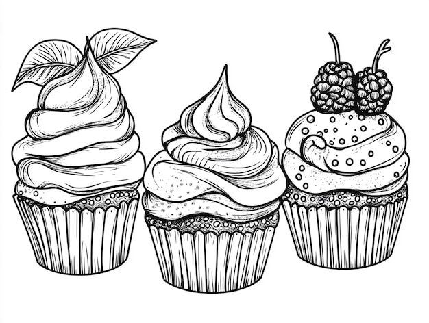 Photo a drawing of cupcakes with a bunch of grapes on it